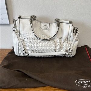 Coach White Leather Satchel with Silver Accents